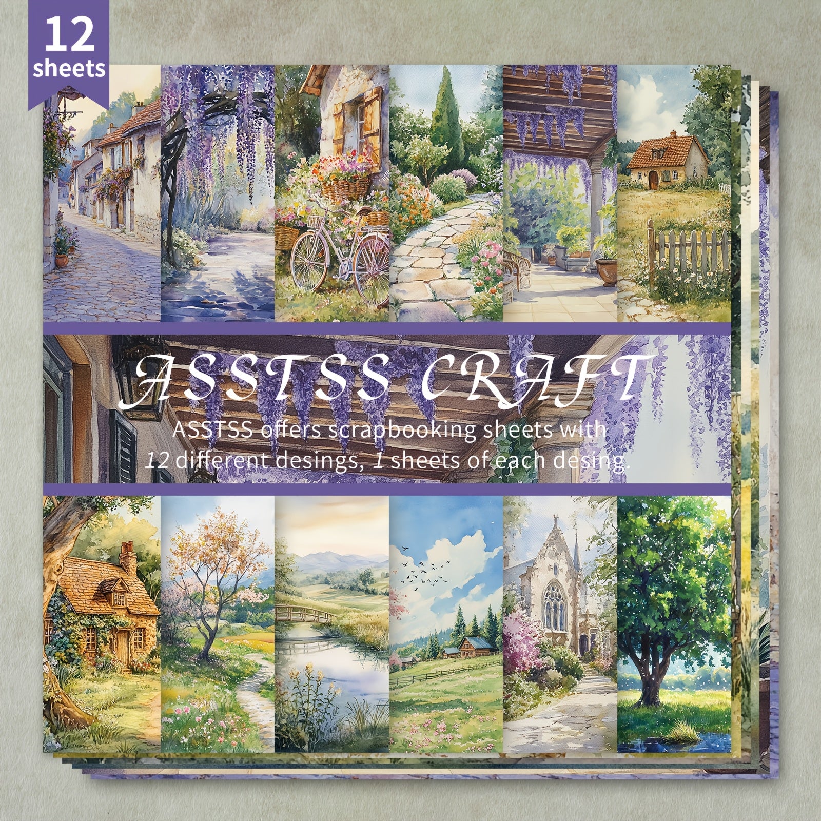 TEMU 12-sheet Scrapbooking Paper Pad - Oil Designs, Heavyweight Cardstock For Journaling, Collage Art, Greeting Cards, And Crafts, 6"x6" Floral &