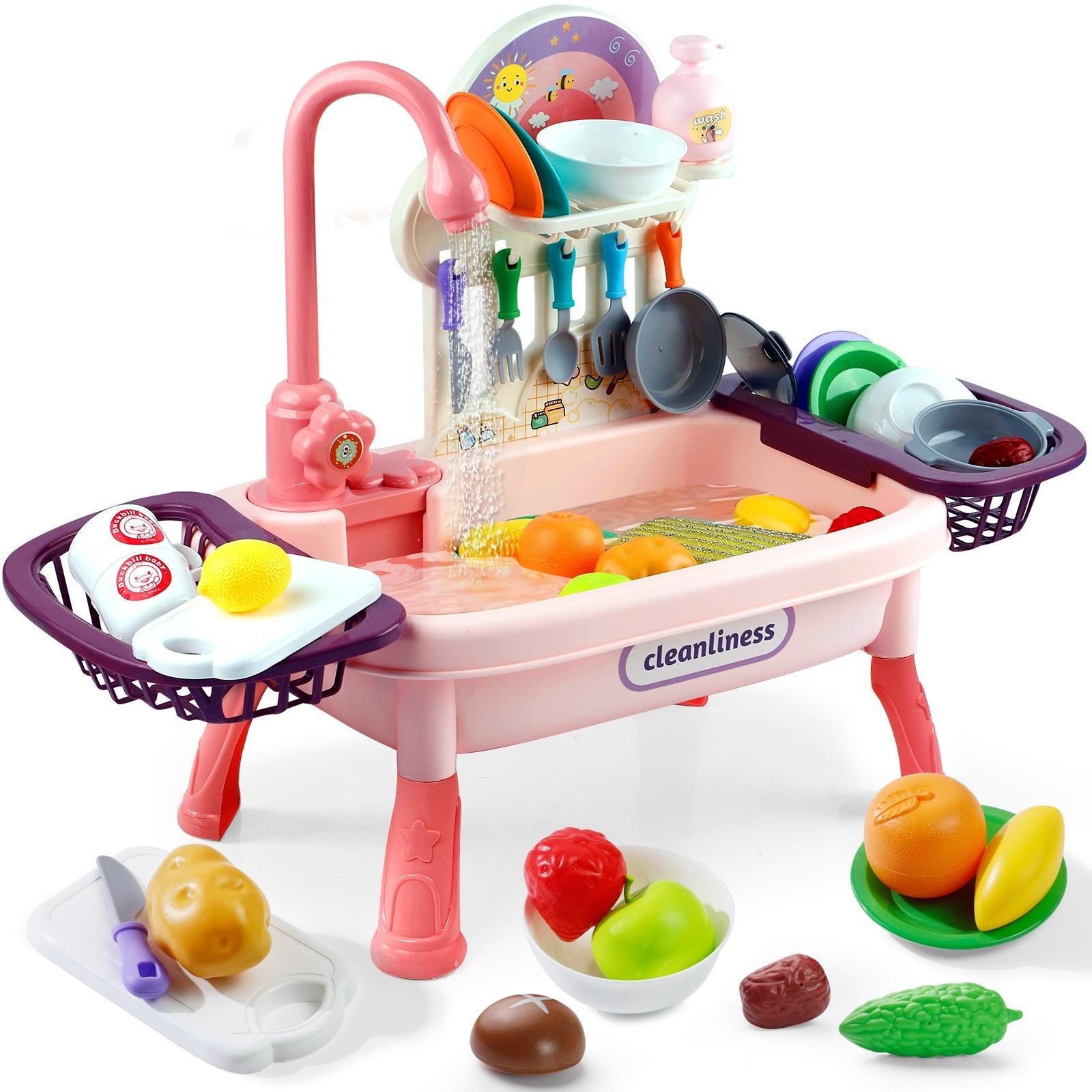 TEMU Play Kitchen Sink Toy Set With Running Water, Interactive Pretend Play Dishes, Realistic Role Play Kitchen Accessories, Toys For Kids