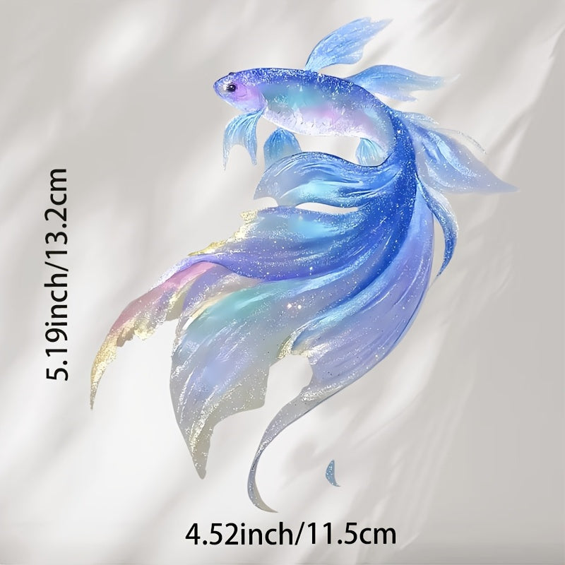 TEMU Rainbow Blue Koi Fish Sticker - Durable Pvc Decal For Cars, Motorcycles, Laptops, Skateboards, Vases & Wall Decorations, Self-adhesive, Glossy
