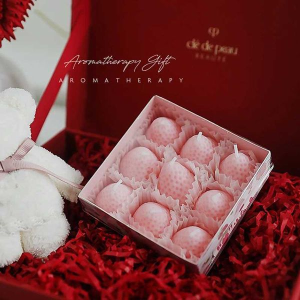 Candles 9pcs Luxury decoration candle strawberry scented candles creative home decor souvenirs aromatic candle box mini birthday candle L240
