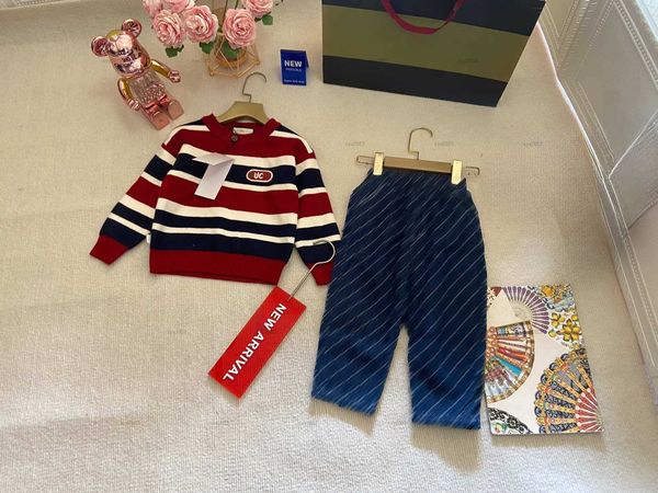 Fashion Tracksuits baby Coat Autumn Long sleeved jacket set Kids designer Clothes Multicolor stripe design sweater and plush jeans