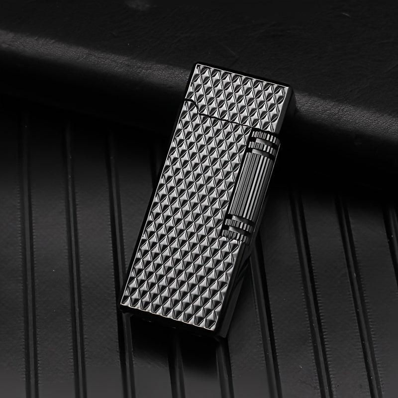 TEMU (no Butane) Metal Soft Lighter, Side Pulley Ignition, Butane Gas Refillable Gas, Adjustable Flame Size, Vertical Ignition Roller, For Candles,