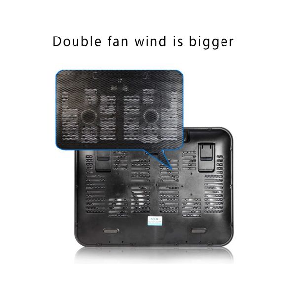 14 Inch Notebook Cooler 5v Dual Fan USB External Laptop Cooling Pad Slim Stand High Speed Silent Metal Panel Fan