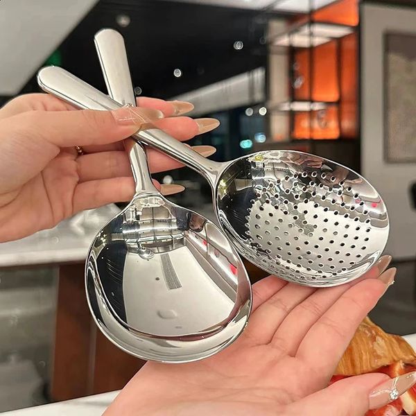 1Pc Stainless Steel Ladles For Serving Soup Rice Spoon Drain Hole Heat Insulated Handle Kitchen Utensils Daily Use 241119