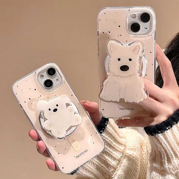 Cell Mounts Holders Korean Cute Puppy Magnetic Grip Griptok Phone Stand Holder Support iPhone 15 14 13 12 For Pad Magsafe Smart Tok