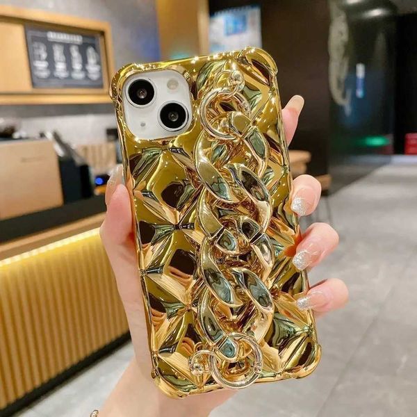 Glitter Golden Strap Phone Cases for Iphone 16 Pro Max15 14 13 11 Xr X Xs Soft Fundas Shockproof Covers Camera Protection Coques P240914