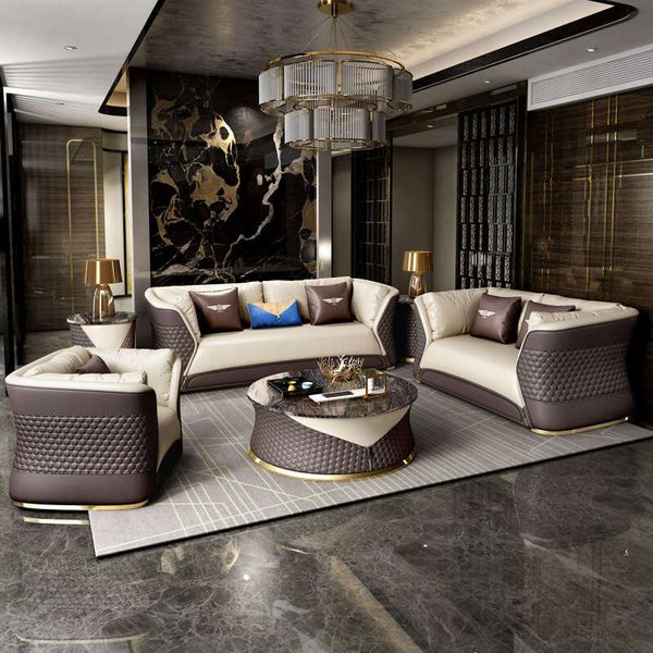first layer leather large and small apartment type furniture living room combination sofa