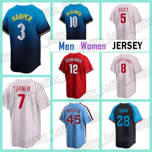 3 Bryces Harper 7 Trea Turner Baseball Jersey J.T. Realmutos Kyle Schwarber 8 Nick Castellanos Phillies Alec Bohm TJ Zack Wheeler Bryson Sto