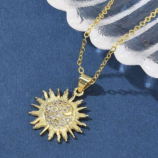 Collares colgantes de sol con circonita cúbica transparente y micropavé de latón para mujer