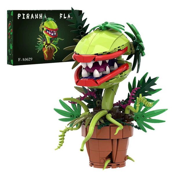 Building block MOC Audrey II Piranha Plant Building Block Chper Potted Plants Horrors Flower Model Bricks Assemble Toys Children Collect Gif