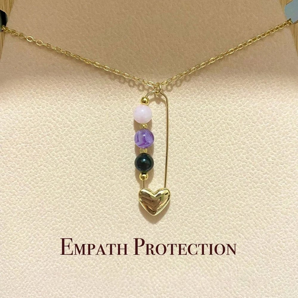 TEMU Handcrafted Protection Necklace, Delicate Heart Shaped Pin With Artificial Beads, Perfect Anniversary Gift For Her, Meditation