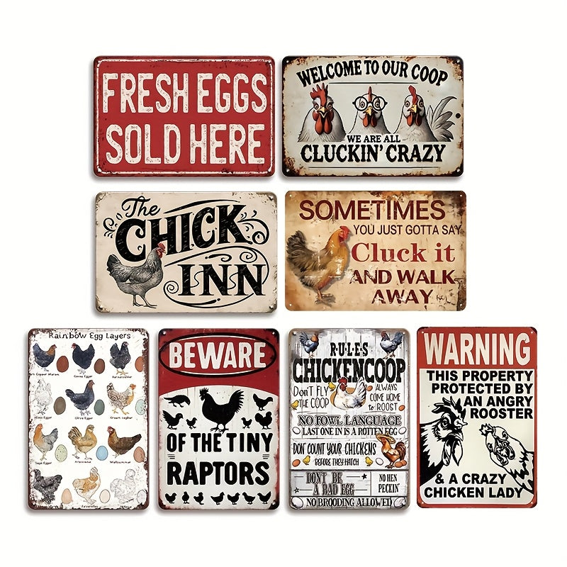 TEMU 8pcs Vintage Metal Chicken Coop Tin Signs - Humorous Farmhouse Wall Decor With Funny Chicken Rules, Rustic Iron Tinplate Signs For Home, Garden,