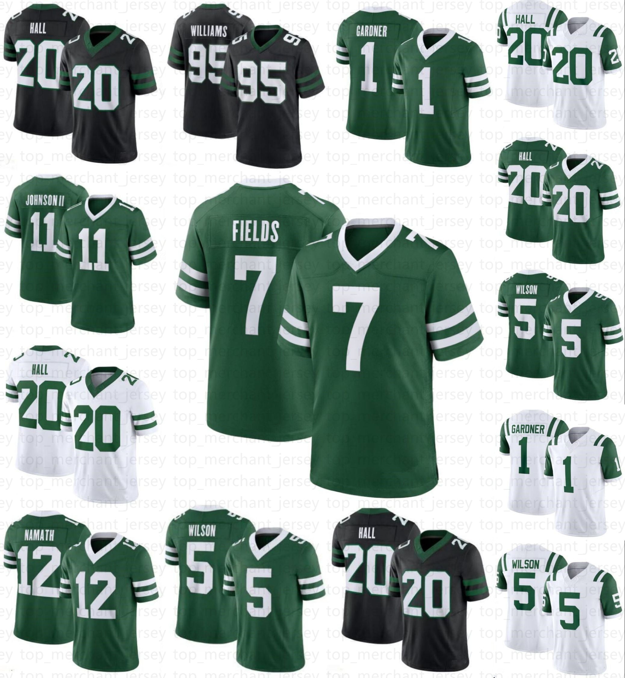 Justin Fields Football Jersey Garrett Wilson Ahmad Sauce Gardner Quinnen Williams Breece Hall Gastineau Darrelle Revis Joe Namath Jamien Sherwood Wa