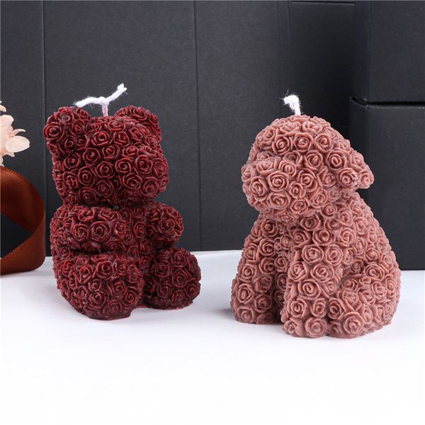 Candles 3D Valentine Rose Animals Candle Silicone Mold for Handmade Chocolate Decor Aromatherapy Bear Soap Resin Candle Silicone Mould 23032