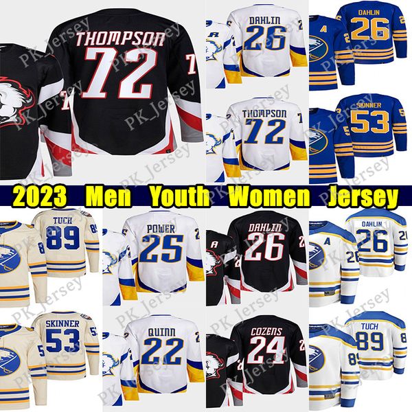#72 Tage Thompson Reverse Retro hockey jersey #26 Rasmus Dahlin #27 Devon Levi Dylan Cozens Owen Power Kyle Okposo Alex Tuch Tyson Jost Gree