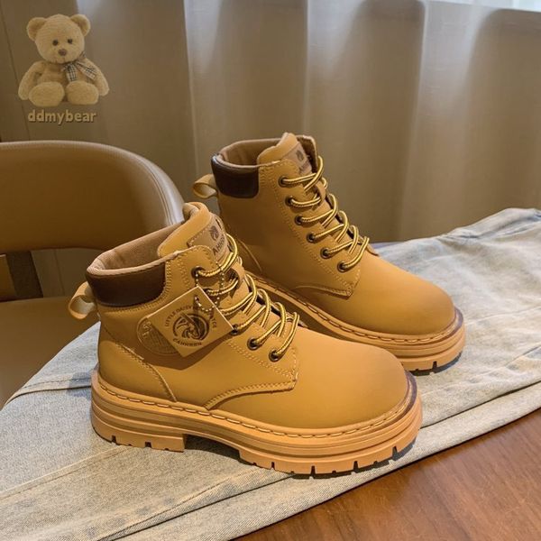 Ddmybear Real Leather Bumblebee Martin For Women 2024 New Summer Dress, Big Yellow Khaki Short Boots, Boots Chinese Brand Shoes F1012-62