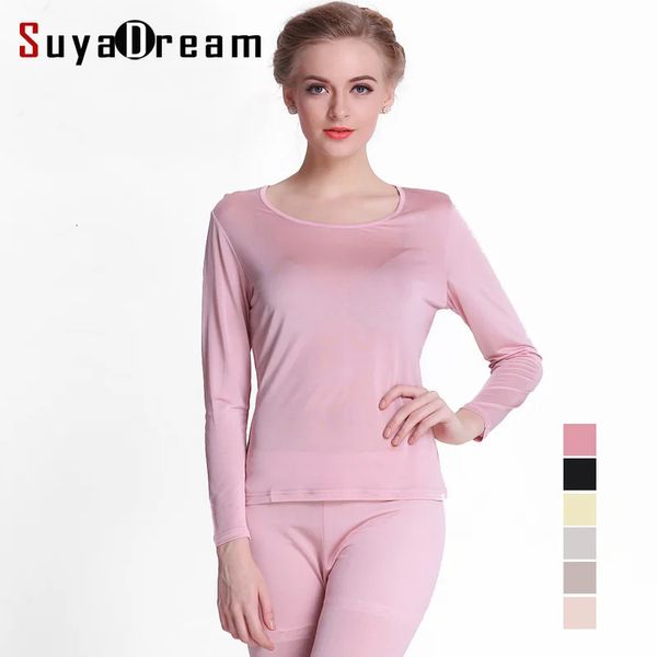 100% Natural Silk Womens Long John Health Silk Set Intimes Slave Manga Longa Roupa Roupa Resia Sono Sleep Clothes Edition 241205