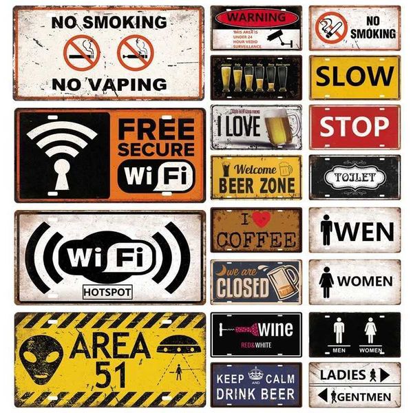 Smile WIFI Toile Caution License Plate Store Wall Decor Restrooms Tin Sign Vintage Road Guide Metal Sign Painting Plaques PosterXJ250116