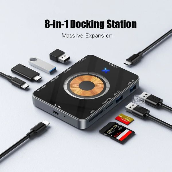 8 in 1 USB C Hub 5Gbps Type C Docking Station 15W Wireless Fast Charging TF - SD Card Reader QC - PD Power Inlet for Phone Computer With Ret