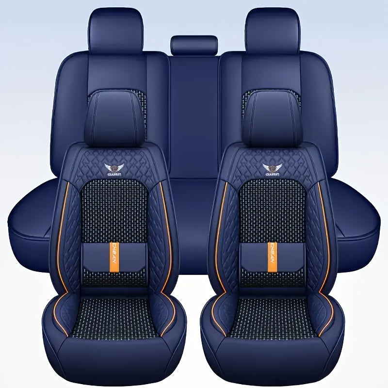 TEMU 5-seate Front Or 1 Front Set Breathable Leather Car Seat Covers - Stretchable Fit For Suvs, Sedans & Pickups, With Sponge Fill Halloween Gifts