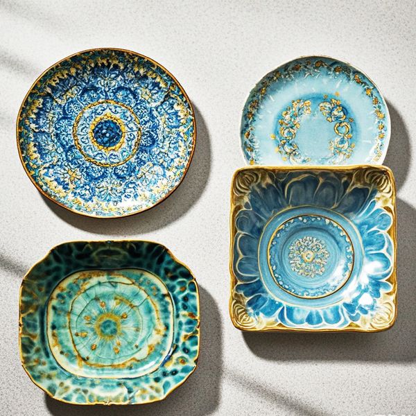 Personalized China Western Tableware Decoration Ceramic Dinnerware Set Chinese Color Dishes Plates Cups Kit Gift Restaurant Furniture