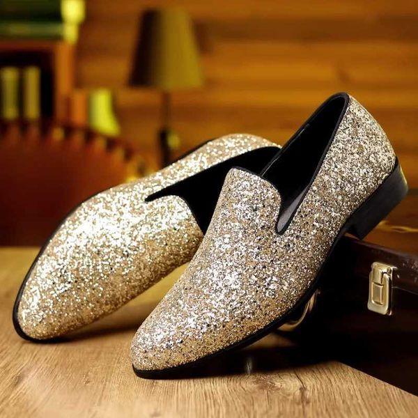 Luxury Loafers Men Shoes Gold Sier Sequin Wedding Shoes Fi Designer Slip Flats High Quality Men Formal Party Shoes NewXJ250113