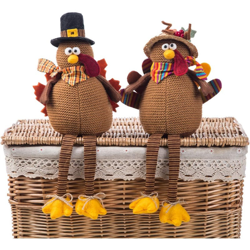 TEMU 2 Pack Stuffed Handmade Turkey Dolls Thanksgiving Tabletop Decoration Set Autumn Fall Home Accent