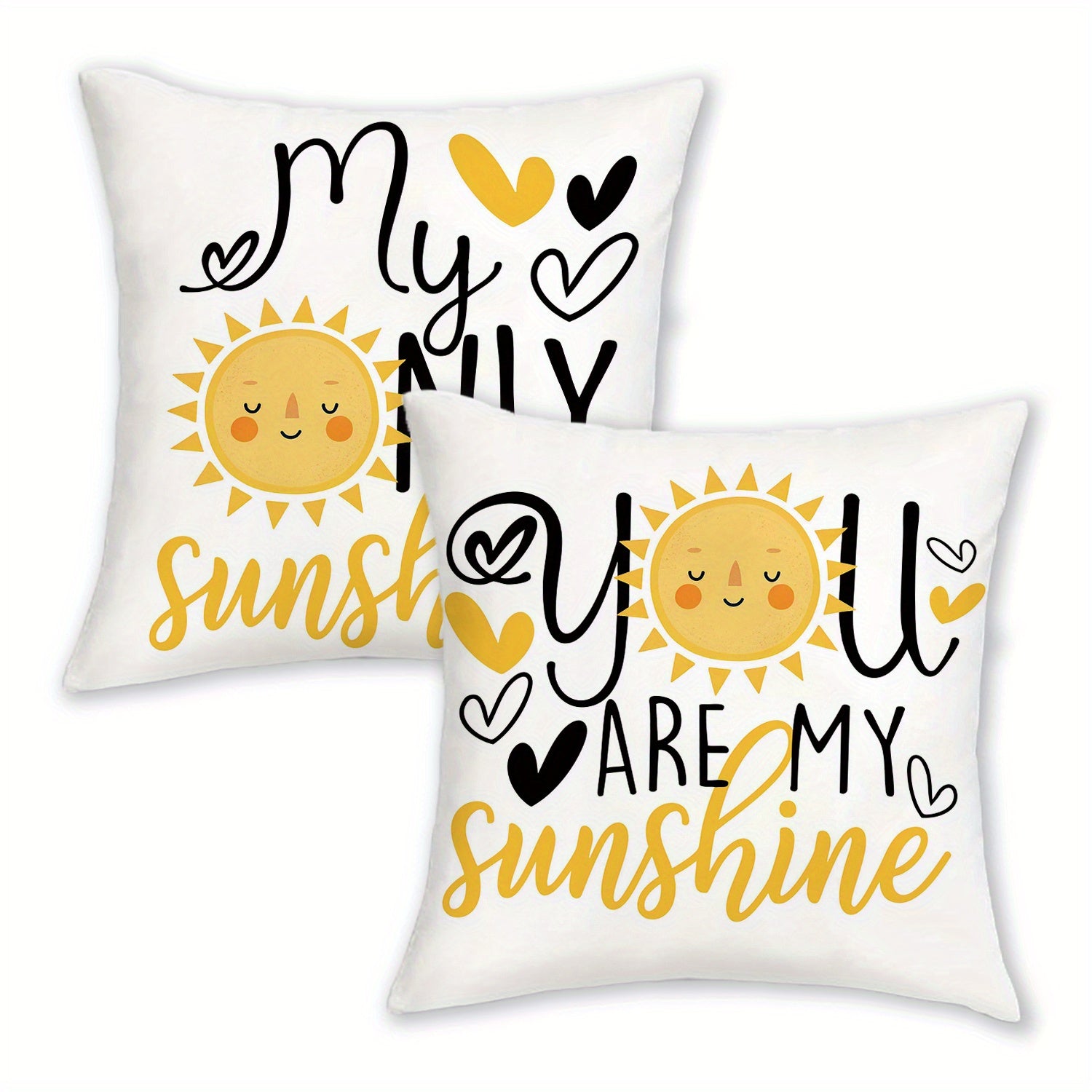 TEMU 2pcs Boho Sunshine Throw Pillow Covers, 18in*18in - Cozy Polyester Zipper Pillowcases With "you Are My Sunshine" & "" Designs, Hand Washable,
