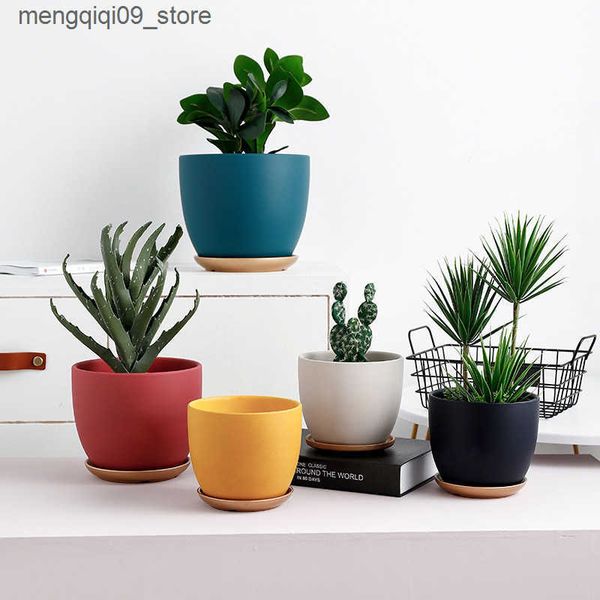 Planters Pots Aike Home | Ceramic Flower Pot Modern Simple Art Green Plant Flower Pot Nordic Style Ins Wind Flower Pot with Tray L240910