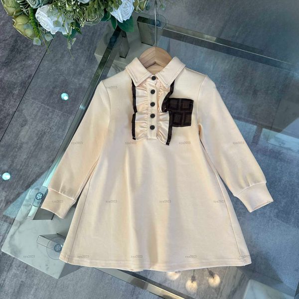 Fashion girls dress Pocket decoration kids skirt Long sleeved collar dresses logo printing dresss High quality shirt skirt Baby Clothes