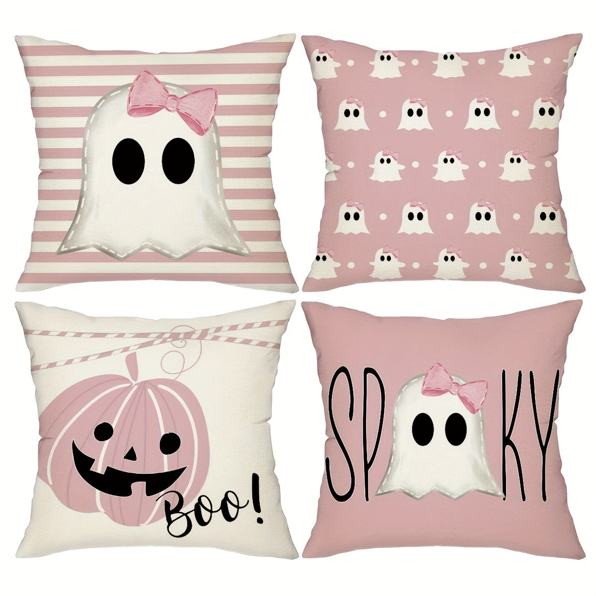 TEMU 4pcs, Happy Halloween Throw Pillow Covers, Striped Spooky Spider Decorative Cushion Covers, 18in*18in, Halloween Decor Pillowcases, For Porch