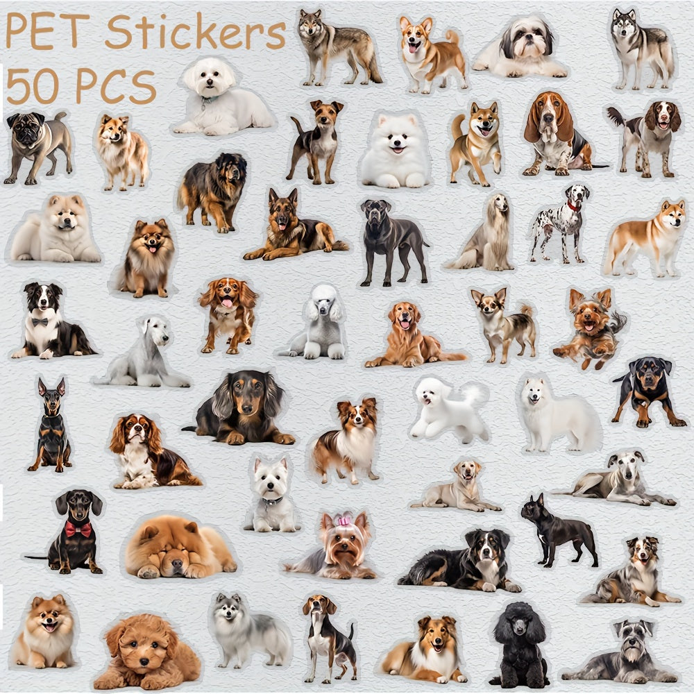 TEMU 50 Pcs Dog Stickers Pack - Glossy Self-adhesive Animal Print Decals, Pet Stickers For Laptop, Phone, Suitcase, - Plastic, Single-use,