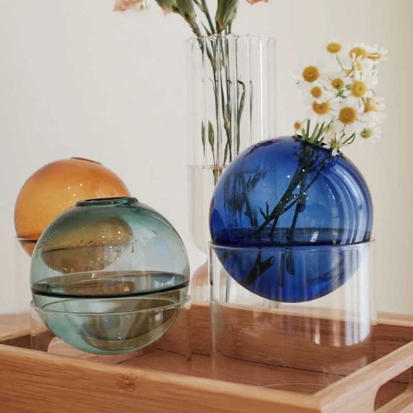 Vases Nordic Style Mini Spheroidal Glass Vase Colorful Round Flower Bottle Hydroponic Plant Pot Container Home Office Tabletop Decor z241017