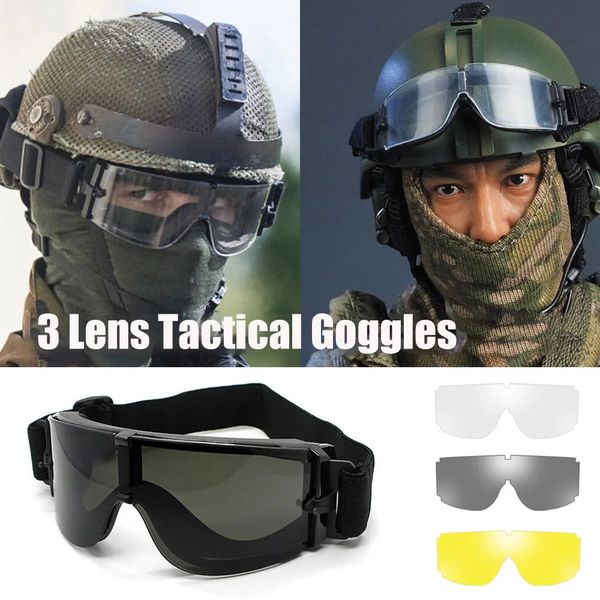 Outdoor Eyewear Tactical Goggles Windproof Dustproof Outdoor Climbing Sports Glasses Military Combat Goggles 3 Lenses CS Game War Eyewear 23
