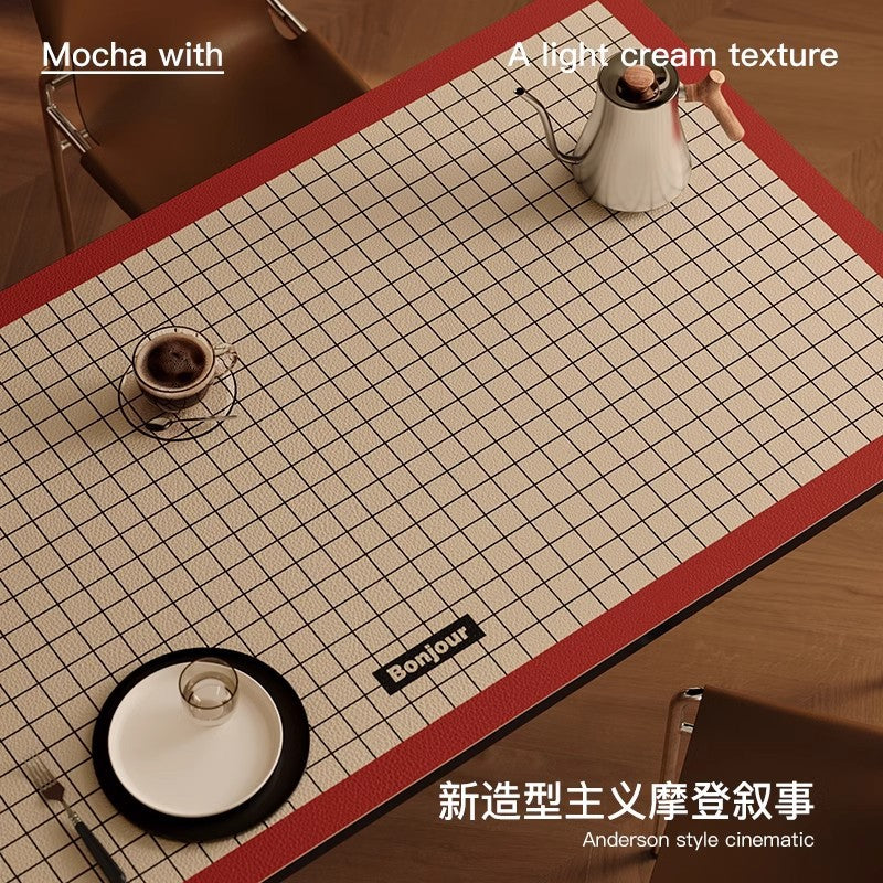 Table mat waterproof and oil-proof washable tablecloth-feel leather tabletop protector 8C9G01