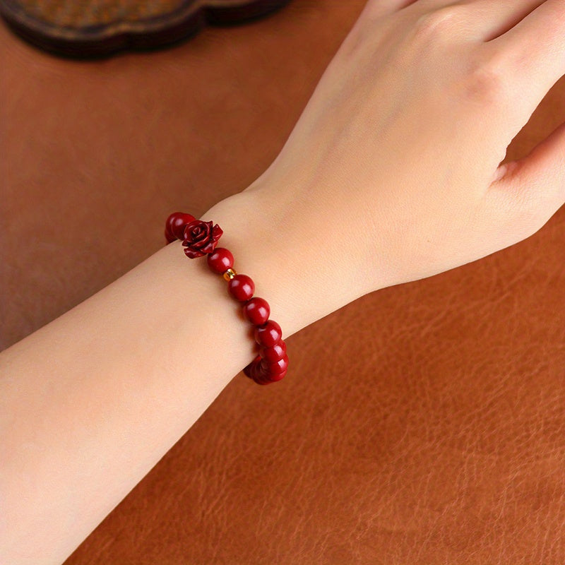 TEMU Rose Beaded Stretch Bracelet, , Ideal Gift- Day-father's Day--easter-labor Day