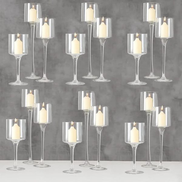Glass Candleholders Tea Light Candle Holders Clearl for Dining Party Home Decor Different Sizes 6 Sets Large Clear 241018