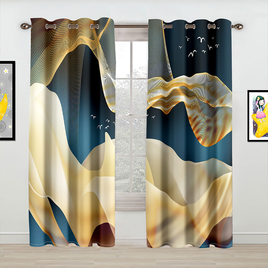 YL-37081 High-precision Customized 3D Curtain Printing Finished Landscape Wave Curtain Blackout Curtain