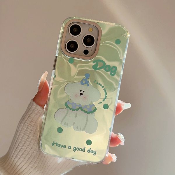 ddmygifts Suitable for 15 summer cartoon polka dot puppy phone case 14 promax anti drop 13 water ripple 12 A