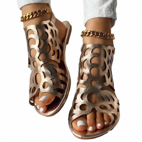 2024 Fashion Women Hollow Out Peep Toe Summer Sandals Lady Casual Ankle Strap Going Out Flats Party Shoes Sandals Beach Traf d5Co#