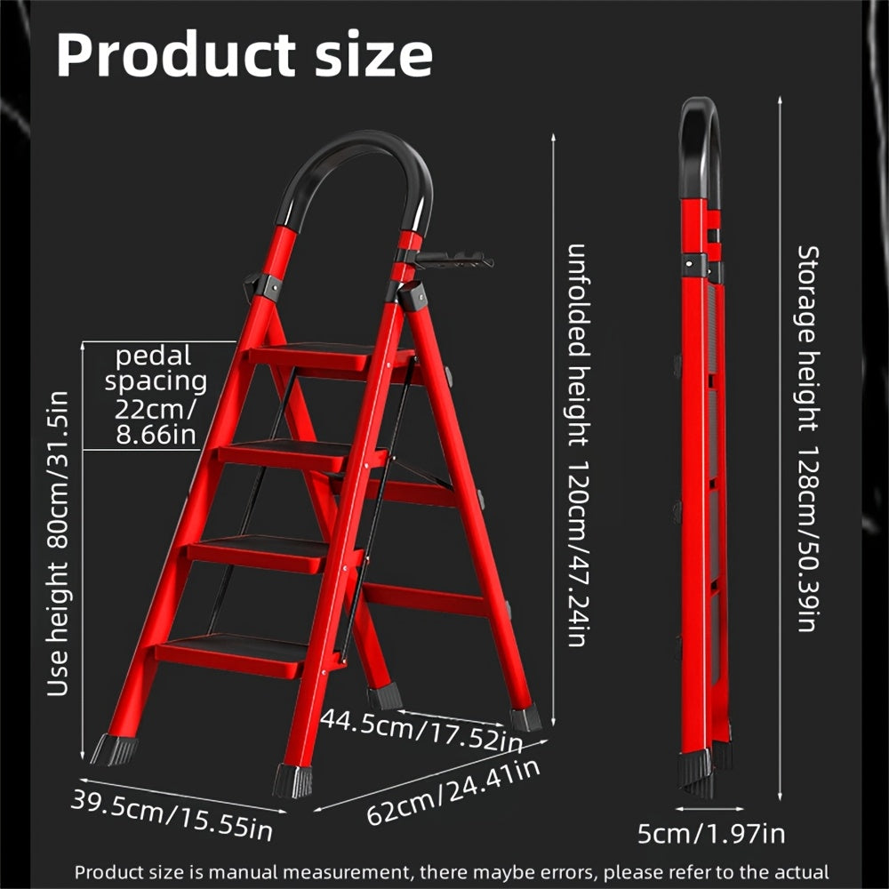 TEMU 1pc Of 3-4- Folding Ladder, Portable Ladder With Wide Non Slip Treads, Sturdy , Suitable For Home And Office, Lightweight, 500 , Black