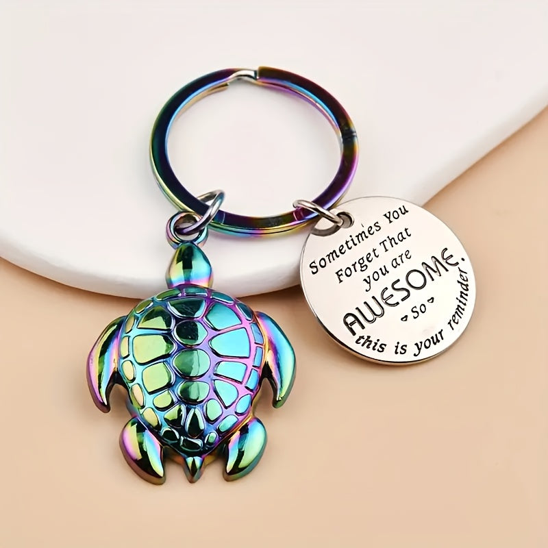 TEMU 1pc Alloy Turtle Keychain With Inspirational Quote Charm, Fashionable Alloy Turtle Pendant Keyring, For Backpacks, Handbags & Keys, With