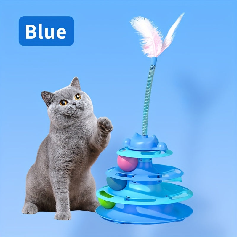 TEMU Cat Toy Carousel Combination Set Upgraded Cat Carousel Toys 3 Layers Cat Tower Is A Master Of Cats Artificial Feather