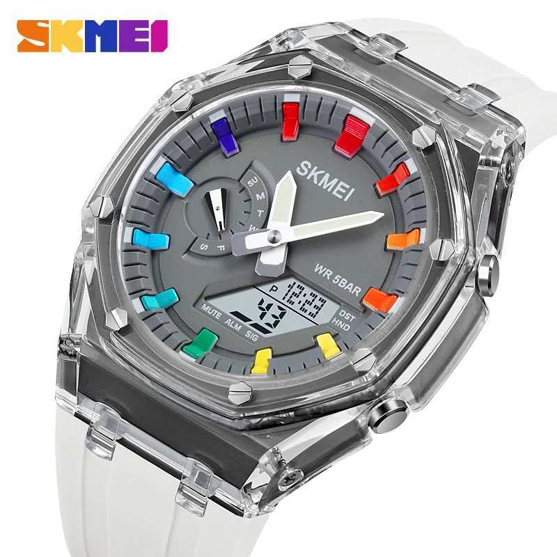 SKMEI 2100 Waterproof Mens Countdown Stop Light Electron Mobile Wrist 5 Alarm Clock 2 Time Numbers es M241128