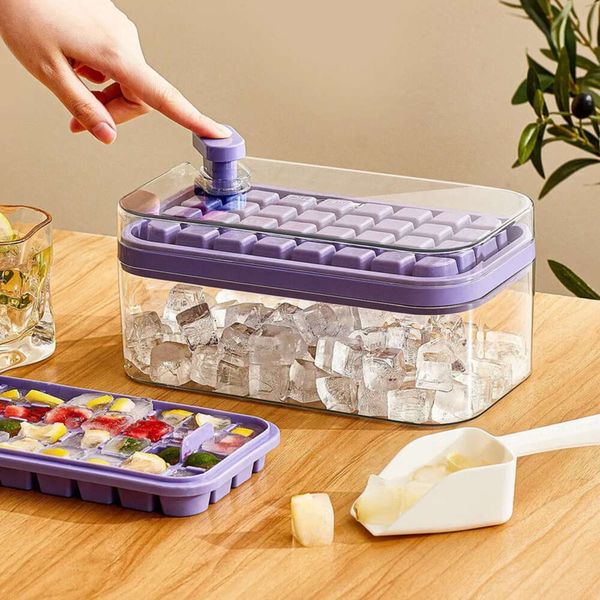 Press Silicone Maker With Storage Box Type Cube Makers Ice Tray Making Mould For Bar Gadget Kitchen Accessories s 618