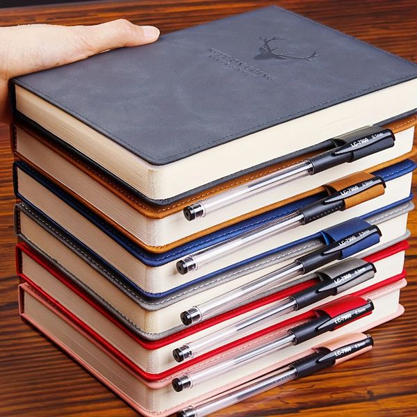 A5 Thickened Deer Head Notebook Business PU Soft Leather Notepad With Horizontal Lines Stationery School Office Supplies 250116