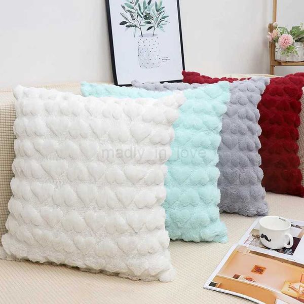 3D Heart Geometry Soft Throw pillowcase Embroidery Cushion Cover for Living Room Sofa Decoration Solid 45x45cmM240717