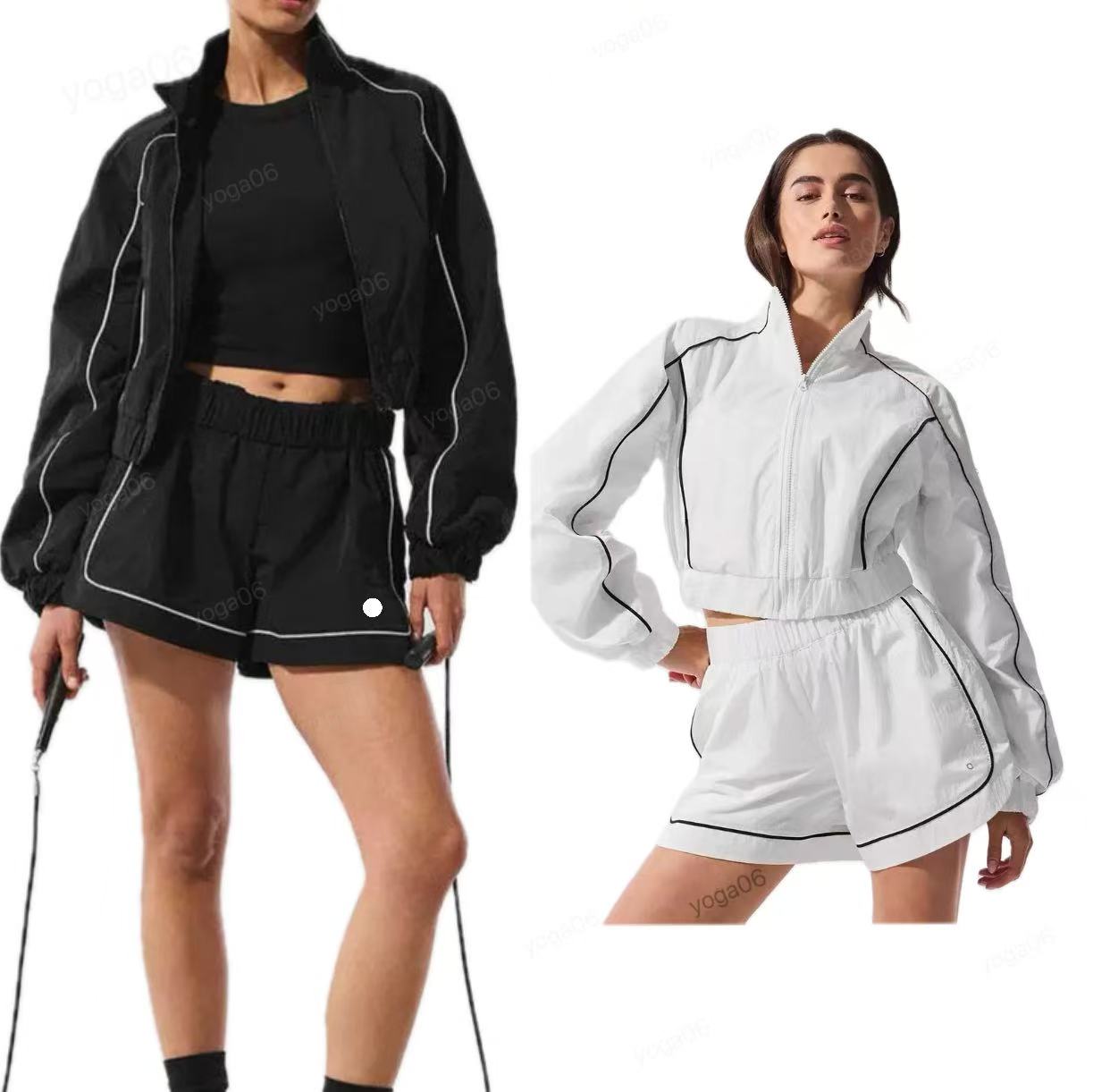 5A Women Yoga Jacket Sets Workout Sports Sets Motivate Full-Zip Track Jacket and shorts gym Coat Fitness Jackets Sports Quick Dry Activewear Solid Z