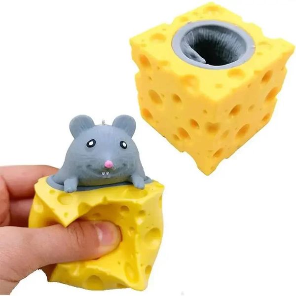 Cheese Mouse Cup Decompression Squeeze Cheese Toys Stress Relief Mice Toy Rat Stress Ball Sensory Fidget Toy Gift for Adults Kid 250114