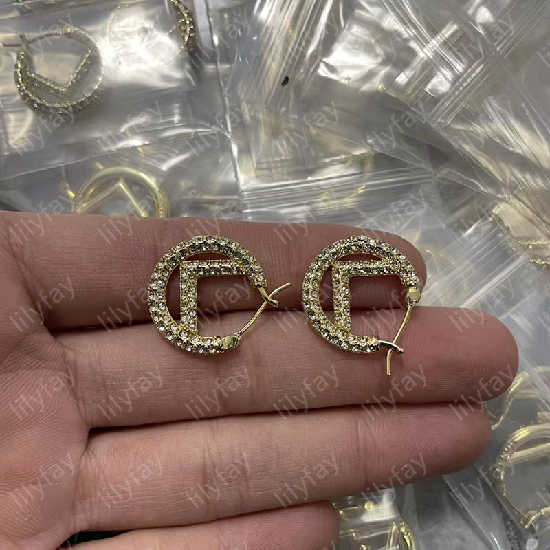 Women Hoop Earrings Premium Gold Diamond Earring Designer Stud Luxury Hoops Brand Letters Design Earring Fashion Ladies Jewelry Wedding Gifts With B
